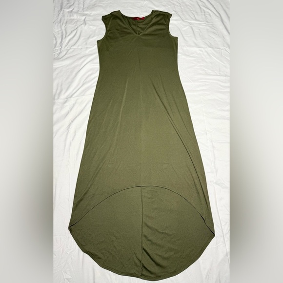 G.I.L.I. Olive Green Sleeveless Asymmetrical V-Neck Dress – Size M - Picture 7 of 12